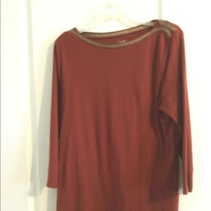 Women’s NEW Boat Neck top L   Beautiful gold trim Black Croft & barrow size L